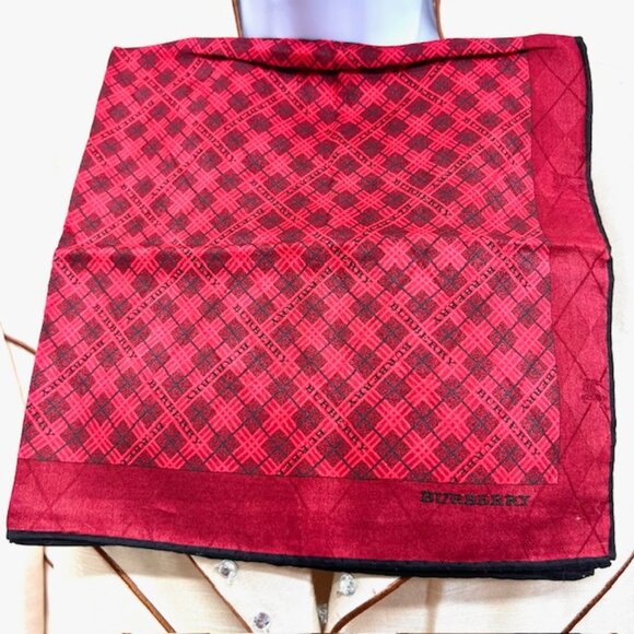 Unused Burberry Men / women Handkerchief 19" cotton burgendy black check logo(88 - Picture 2 of 6